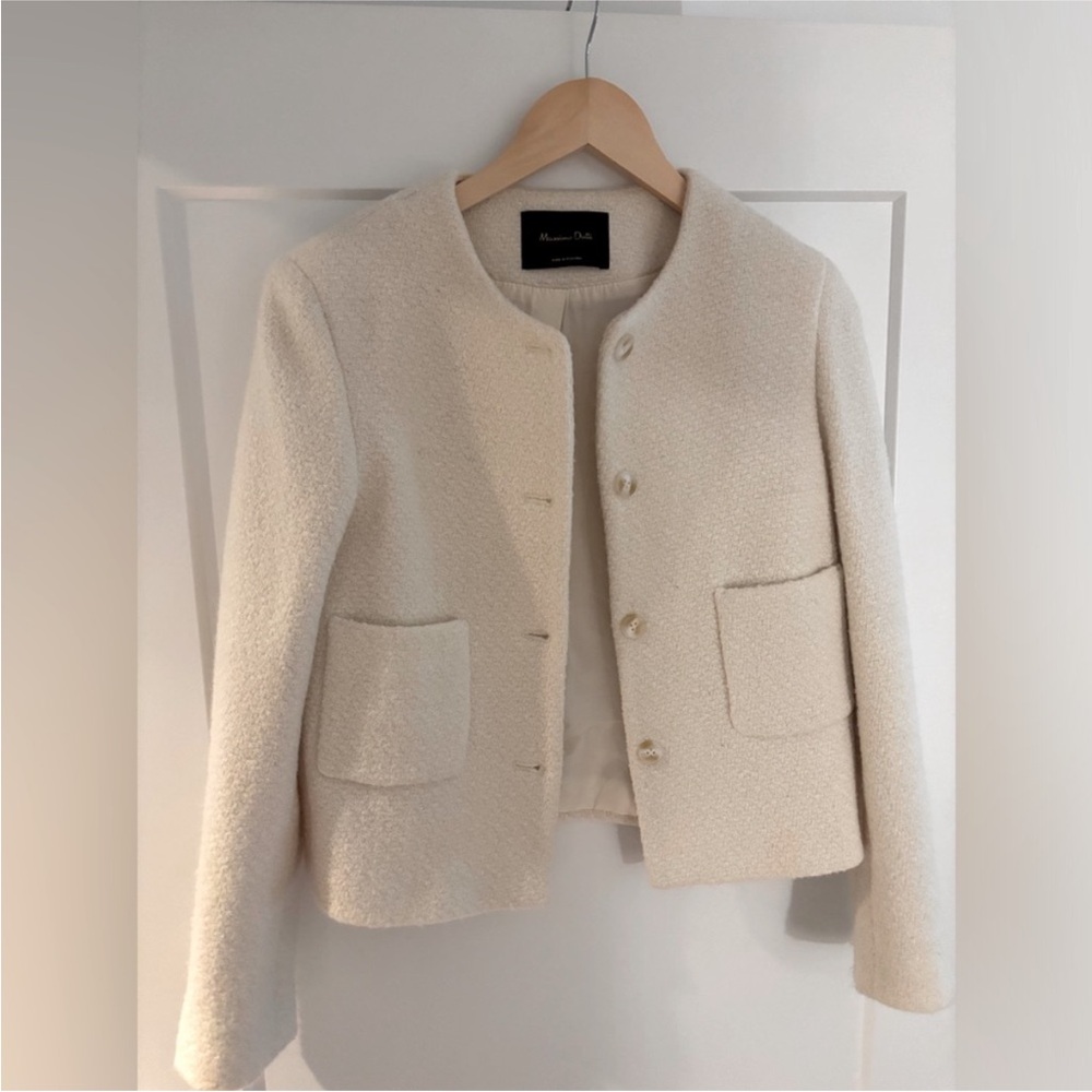 Massimo Dutti Ivory Tweed Jacket